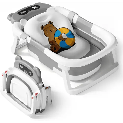 AVIDR Baby Bathtub,Collapsible Bathtub for Newborn to Toddler,Durable Essential Infant Bath Tub,Portable Travel Baby Tub with Soft Cushion,No-Slip Hanging and Detachable(Grey)