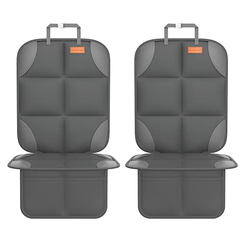 SMART ELF Car Seat Protector for Child Car Seat - Waterproof 600D Fabric Baby Seat Protectors for Non-Slip Backing Mesh Pockets for Baby and Pet, Easy Storage(Dark Gray)