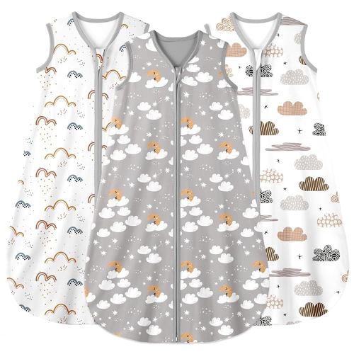 Yoofoss Baby Sleep Sack 6-12 Months Wearable Blanket for Babies 100% Organic Cotton 2-Way Zipper TOG 0.5 Toddler Sleeping Sack 3 Pack, Comfy Lightweight Sleep Sacks