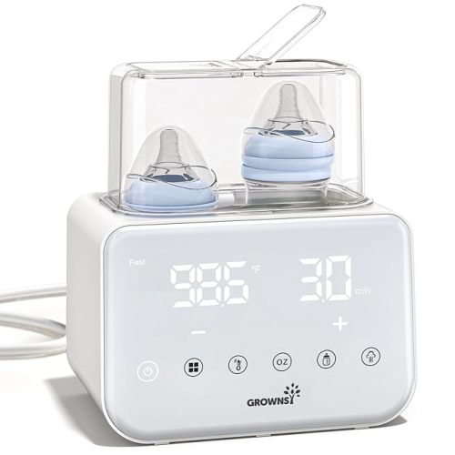Baby Bottle Warmer, Grownsy 10-in-1 Fast Bottle Warmer Accurate Temp Control, with LCD Display, Timer, Defrost, Sterili-zing, Keep 24H, Double Bottle Warmer for Breastmilk& Formula, Heat Baby Food (Beige)
