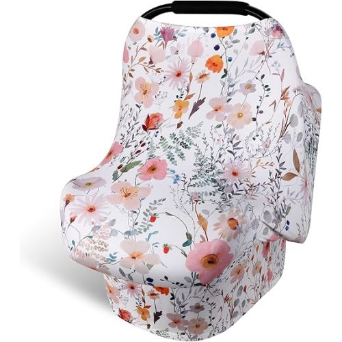 Rquite Car Seat Cover Baby, Carseat Cover for Boy Girl, Stretchy Infant Car Seat Cover, Breathable Car Seat Canopy, Nursing Cover for Breastfeeding, Multi-use Baby Carseat, Carrier, Stroller Covers
