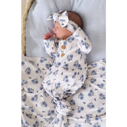 Sapphire Garden Newborn Baby Knot Gown & Hat Set | Caden Lane