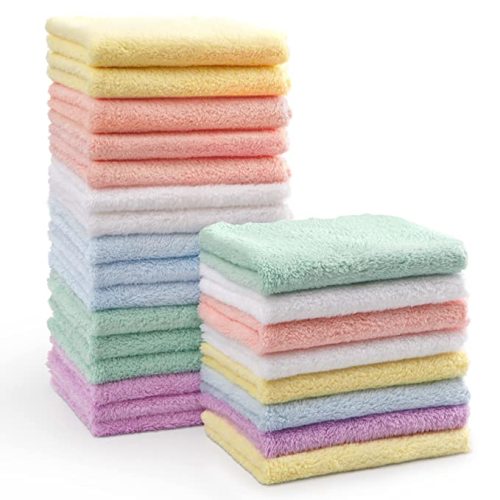 Baby Washcloths 24 Pack-Microfiber Coral Fleece Baby Bath Face Towel 7x9 Inch Extra Absorbent and Soft Burp Cloth and Wash Cloths for Newborn-Infants and Toddlers-Gentle On Sensitive Skin - 7" x 9"(Pack of 24)