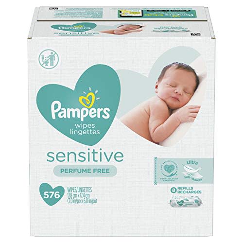 Baby Wipes, Pampers Sensitive Water Based Baby Diaper Wipes, Hypoallergenic and Unscented, 8 Refill Packs (Tub Not Included), 72 each, Pack of 8 (Packaging May Vary)