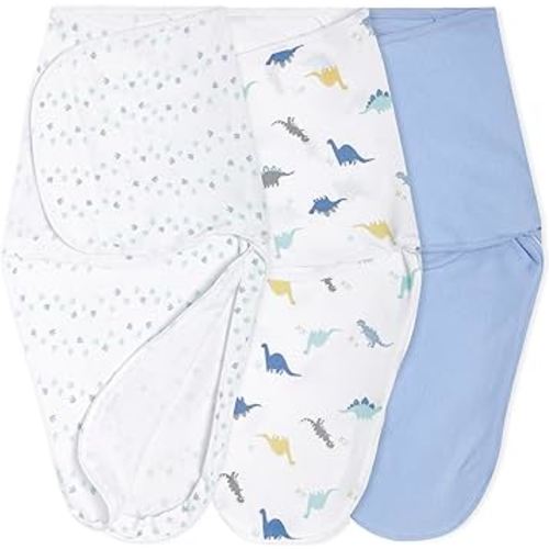 aden + anais, Cotton Knit Baby Wrap, Newborn Wearable Swaddle Blanket, 3 Pack, Multicolor Dino-Rama, 0-3 Months, Small/Medium
