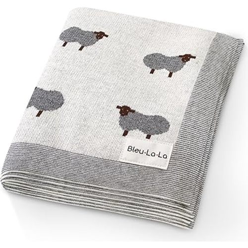 Luxury Cotton Knit Swaddle Baby Blanket - Soft Cozy Lightweight Unisex Receiving Swaddler Crib Stroller Quilt Blanket for Shower Gift Registry for Newborns Infants Toddlers (Sheep - Ivory)