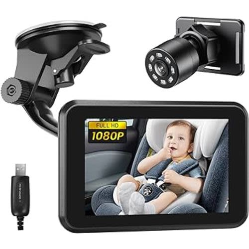 Itomoro Baby Car Camera USB Plug, 4.3" HD Night Vision Car Baby Monitor with Camera, Safety Seat Baby Car Mirror for Rear Facing 5 Mins Easy Installation