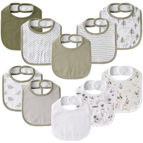 Baby Snap Bibs for Boys Girls,10 Pack Bandana Drool Bibs with Snap,Organic Cotton Snap Closure Bibs for Newborn