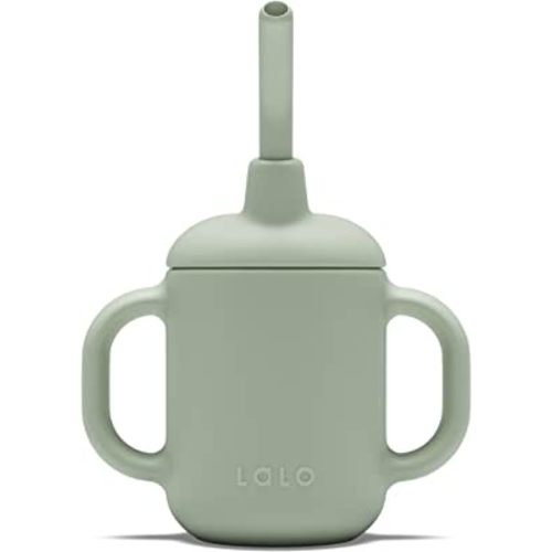 Lalo Little Cup, Non-Toxic Silicone Straw Cup with Handles - Baby and Toddler Sippy Cup - Mini Cup and Straw Training System, 4oz, Sage