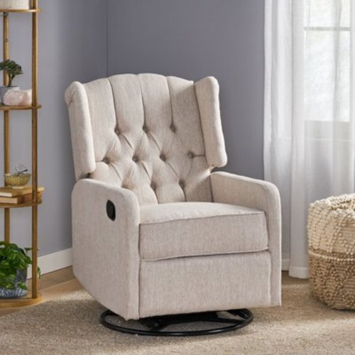 Swivel Rocker Recliner Chairs for Adults, Swivel Glider Rocker Reclining Chair with Adjustable Backrest, Upholstered Soft Sofa Chair for Nursery Living Room Bedroom, Reclining Single Sofa Chair,Beige