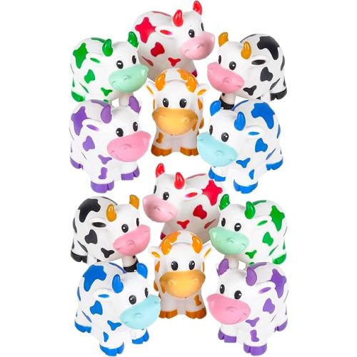 One Dozen (12) 2" Rubber Bath Toy Animals (Cows)