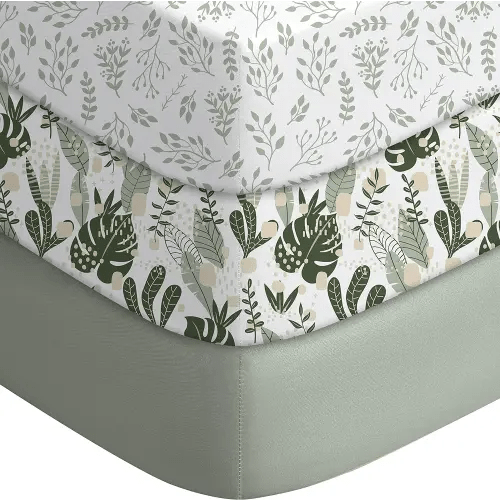 Yoofoss Baby Crib Sheets for Boys Girls, Fitted Crib Sheet 3 Pack for Standard Crib and Toddler Mattress, Super Soft Microfiber Baby Sheet 28x52x8in Small Leaves
