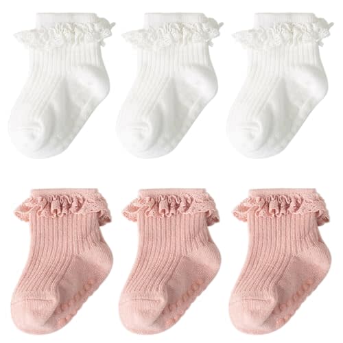 DRESHOW BQUBO Baby Girls Toddler Anti Slip Socks - Cute Frilly Ruffle Grip Ankle Socks for Infant Toddler