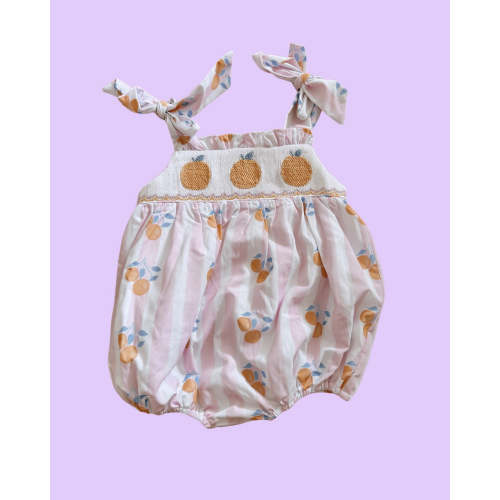 Pink and White Clementine Smocked Bubble I Poppy Kids Co