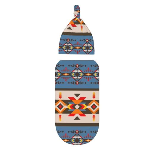 Western Baby Stuff Native American Aztec Navajo Newborn Baby Swaddle Blanket Soft Wrap Sleep Sack with Beanie Hat Gifts for Boy Girl