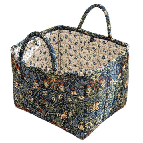 Boho Fabric Storage Basket, Large 13x10.6x10.2 Inch Quilted Basket with Handles, Collapsible Laundry Hamper for Clothes, Toys, and Home Organization
