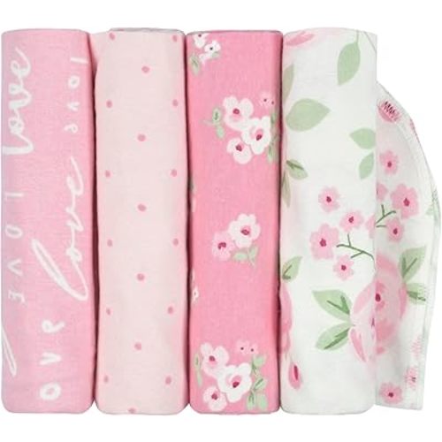 4-Pack Baby Girls Floral Flannel Receiving Blankets