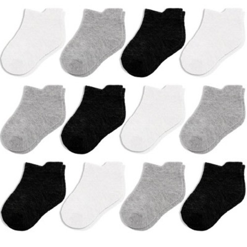 Cozyway Ankle Cotton Baby Socks - 12 Pack Stretch Baby Socks, Infant Socks, Black/White/Dark Gray, 6-12 Months, Unisex