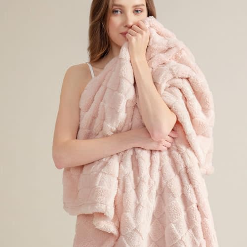 Bedsure Pink Throw Blanket for Couch - Super Soft Cozy Blankets for Bed, Cute Small Fleece Throws for Girls and Women, Pink Christmas Decor,50x60 Inches
