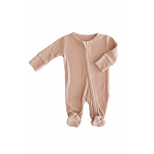 Embroidered Bamboo Waffle Zipper Footie in Cocoa | Caden Lane
