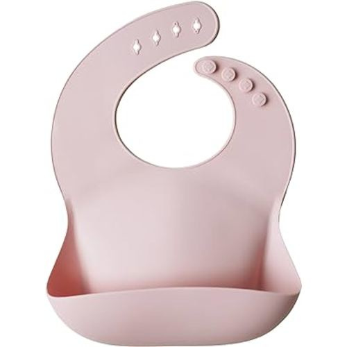 mushie Silicone Baby Bib | Adjustable Fit Waterproof Bibs (Blush)