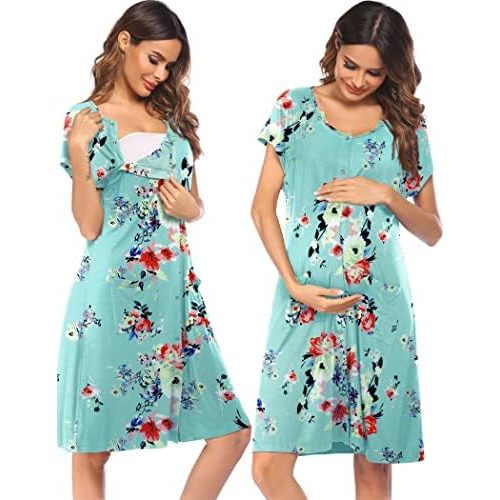 Ekouaer 3 in 1 Labor/Delivery/Hospital Gown Nursing Dress Maternity Nightgown Sleepwear for Breastfeeding with Button S-XXL