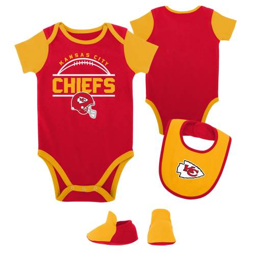 Newborn & Infant Kansas City Chiefs Red/Gold Home Field Advantage Three-Piece Bodysuit, Bib & Booties Set