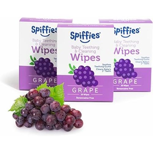 Baby Teeth Wipes - Grape Flavor, Xylitol-Enriched Baby Gum Cleaner & Dental Wipes for Teething Relief and Teeth Cleaning - Safe for Infants & Toddlers, 20 Count (Pack of 3)