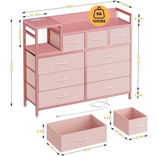 Dresser TV Stand with Power Outlet, 9 Drawers