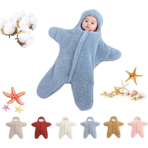 Baby Starfish Onesie, Thick Imitation Fleece Starfish Newborn Sleeping Bag, Infant Footie Jumpsuit Winter Warm Outfits