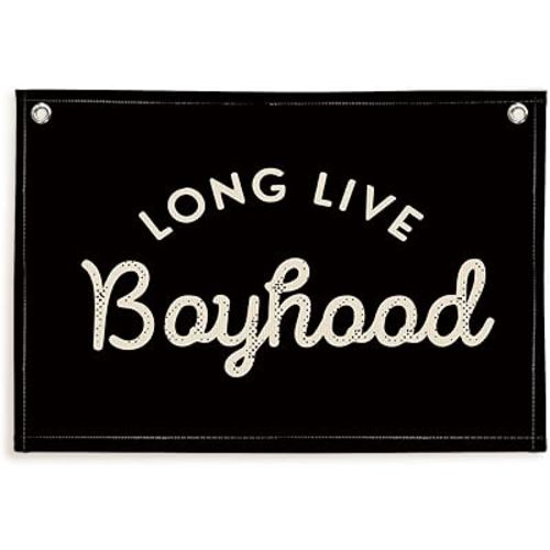 Long Live Boyhood Boys Room Decor, Boy Nursery Decor, Canvas Banner Wall Hanging Banner Flag Decor for Nursery Playroom Toddler Room, Boys Kids Rooms Decor 30x20 Inch (Black)