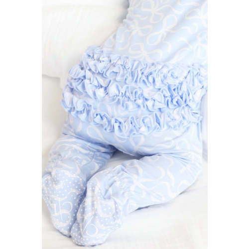 Blue-tiful Bows Ruffle Zipper Footie