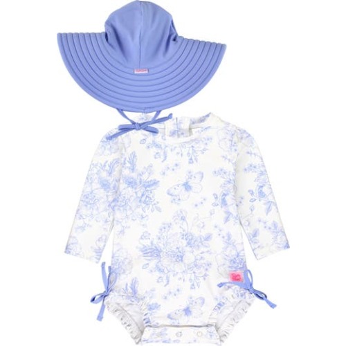 Butterfly Garden Long Sleeve One-Piece Rashguard Swimsuit & Hat Set, 0-3M