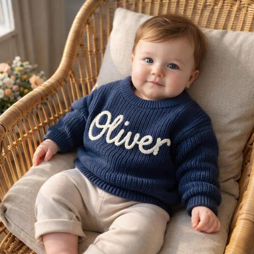 Custom Embroidered Knit Baby Sweater, Personalized Name Keepsake Outfit
