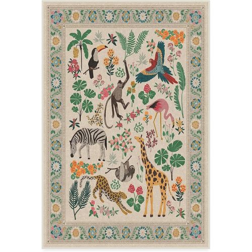 Ruggable Washable 4x6 Area Rug, Jingle Jungle, Premium Modern Rugs for Living Room, Bedroom, Kitchen, Office, Classroom with Gripper Non Slip Pad, Iris Apfel