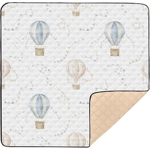 Kigai Cartoon Hot Air Balloon Baby Play Mat for Floor 50'' x 50'' Soft & Anti- Slip Crawling Mat Playpen Mat Waterproof Foldable Playmat for Infants, Babies, Toddlers