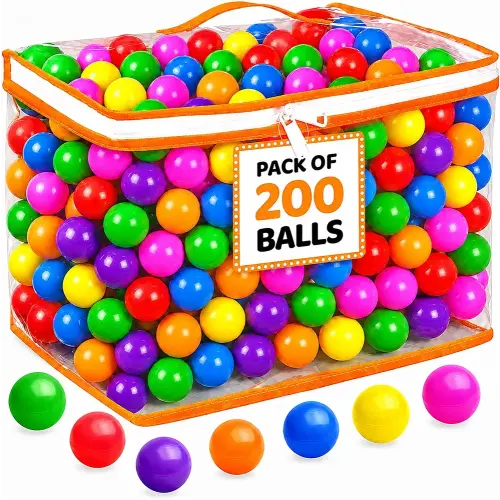 Ball Pit Balls for Toddlers with Storage Bag - 7 Bright Colors, Crush Proof, Great Play Toys for Tents, Pools, and Party