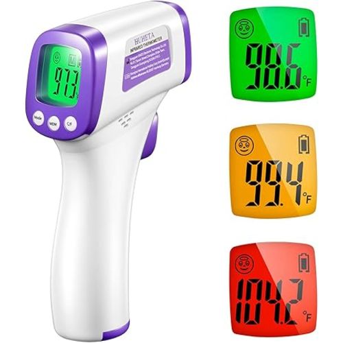 HUHETA Infrared Thermometer for Adults, Non Contact Forehead Thermometer with Fever Alarm, Accurate Reading and Memory Function, Body Temperature & Surface of Objects Use (Purple)