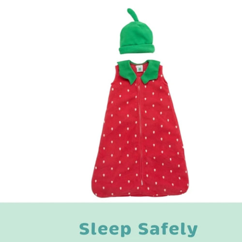 Cuddle Club Fleece Sleep Sack Swaddle Blanket Baby Sleeping Bag, Strawberry Blue Small
