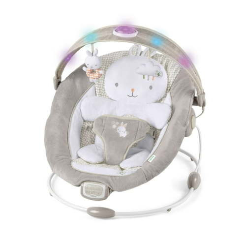 InLighten by Ingenuity Twinkle Tails Vibrating Bouncer Seat for Newborns with Lightning Toy Bar and Pillow