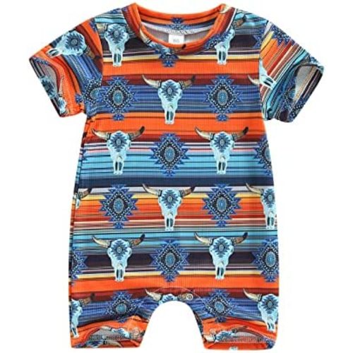Muasaaluxi Western Baby Girl Boy Clothes Short Sleeve Cow Print Romper One Piece Bodysuit Shorts Summer Outfit