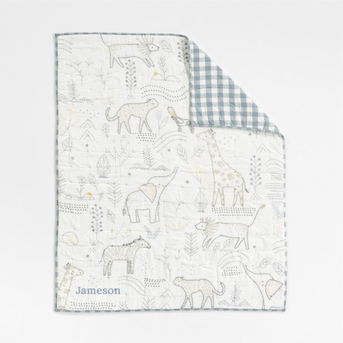 Personalized Safari Friends Gauze Organic Cotton Baby Crib Quilt