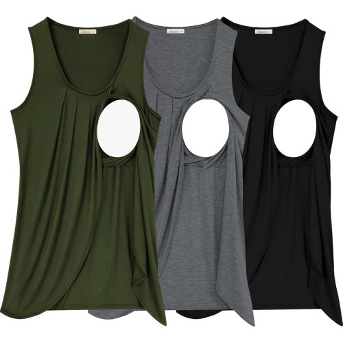 PARNIXS Summer Women's Maternity Nursing Tank Top Sleeveless Comfy Breastfeeding Clothes