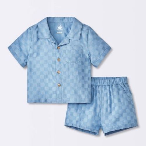 Baby Boys' Checkered Top & Bottom Set - Cloud Island™ Blue 6-9M