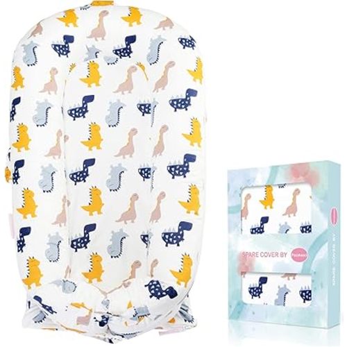 Baby Lounger Cover for Dockatot Deluxe + | 100% Cotton Hypoallergenic Newborn Premium Quality Spare Cover(Cover Only) (Dino)