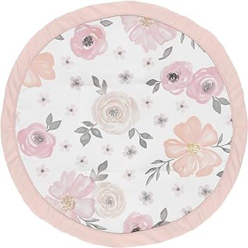 Sweet Jojo Designs Blush Pink, Grey and White Shabby Chic Playmat Tummy Time Baby and Infant Play Mat for Watercolor Floral Collection - Rose Flower