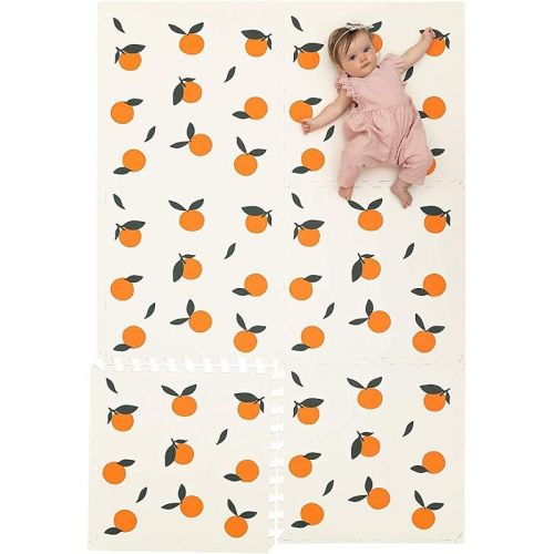 Childlike Behavior 72" X 48" Baby Crawling Play Mat With Interlocking Floor Tiles, X-large Oranges