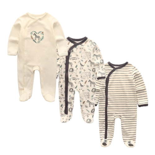 Zavbaby Unisex Newborn 3 Pieces Sleep´N Play Footed Pajamas Cotton Cartoon Rompers Infants Outfit ,Size:0-12Months