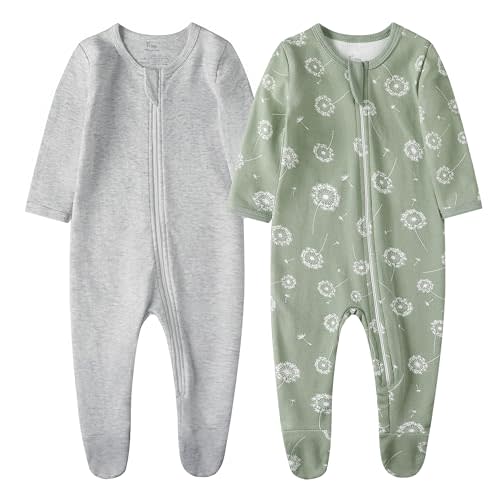 O2 BABY Baby Boys Girls Organic Cotton Zip-Front Sleeper Pajamas, Footed Sleep 'n Play