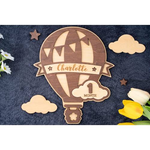 Hot Air Balloon Baby Milestone Markers: Personalized Wood Photo Prop
